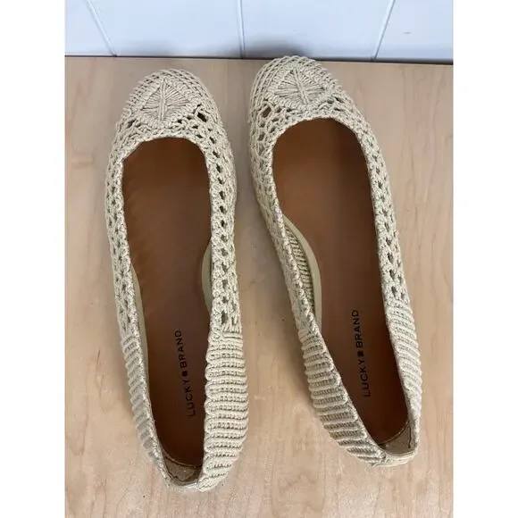 Lucky Brand Women's Avelly‎ Square Toe Macrame Cream Color Flats NWOB Size 11 - Picture 2 of 7